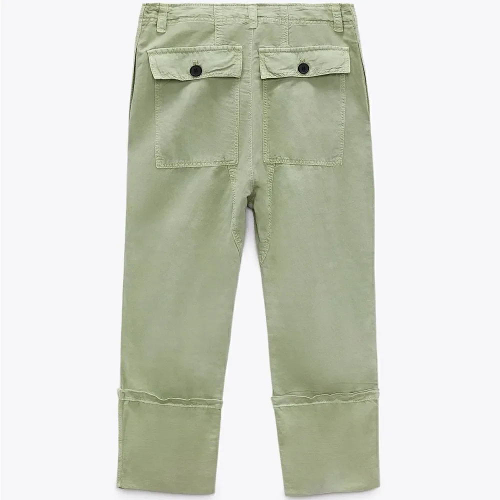 Zara LINEN BLEND TURNED UP CUFF PANTS